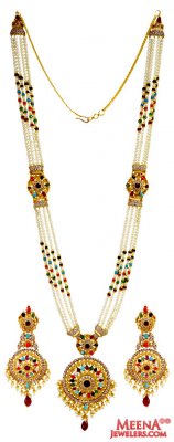 22 Kt Stones Necklace Earring Set ( Gold Designer Sets )