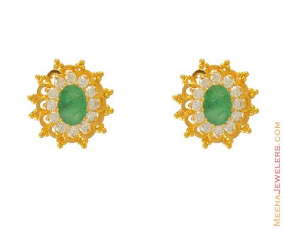 CZ and emerald Earring in 22k Gold ( Precious Stone Earrings )