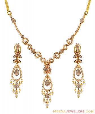Pearls 22K Gold Necklace Set ( Gold Designer Sets )