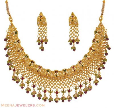 Gold Indian Antique Necklace set ( Antique Necklace Sets )