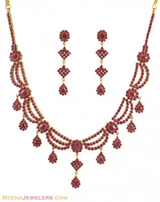 Ruby Necklace and Earrings (22 karat) ( Ruby Necklace Sets )
