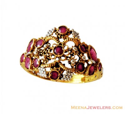 22K Designer Antique Ruby Ring ( Ladies Rings with Precious Stones )