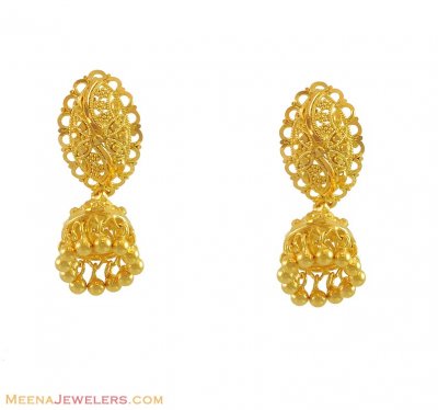 22K Designer Jhumki Earrings  ( 22Kt Gold Fancy Earrings )
