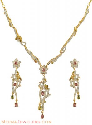 22k Pakistani CZ Necklace Set ( Gold Designer Sets )