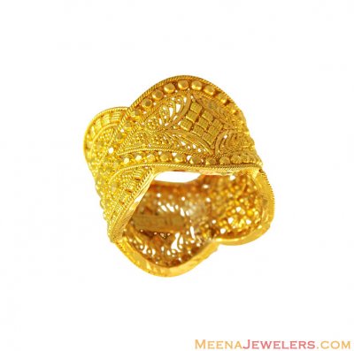 22K Gold Designer Ladies Wide Band ( Ladies Gold Ring )
