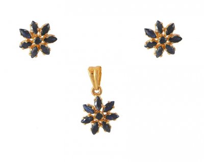 22Kt Gold Sapphire Pendant Set ( Precious Stone Pendant Sets )