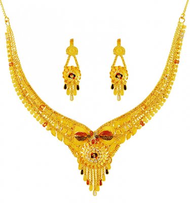 Tricolor Gold Necklace Earring Set ( 22 Kt Gold Sets )