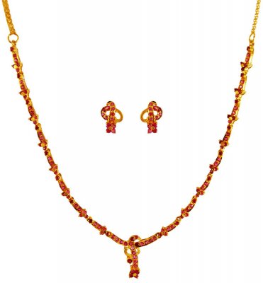 22k Gold Ruby Necklace Set ( Precious Stone Sets )