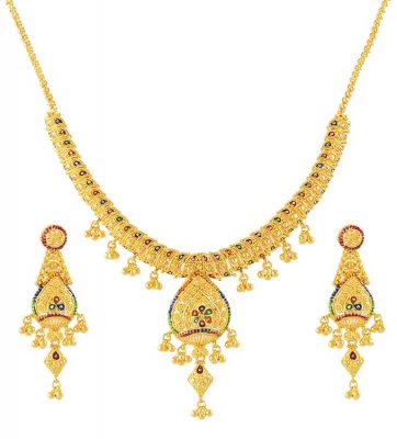 22Kt Necklace Set with MeenaKari ( 22 Kt Gold Sets )