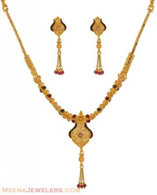 Antique gold small necklace set ( Antique Necklace Sets )