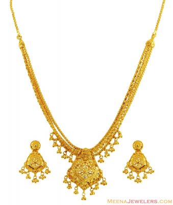 22k Layered Chain Necklace Set ( 22 Kt Gold Sets )