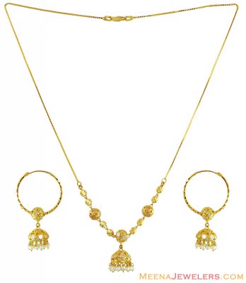 22k Fancy Pearls Necklace Set ( Light Sets )