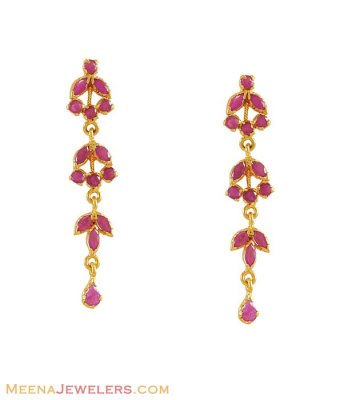 22K Gold long Ruby Earrings ( Precious Stone Earrings )