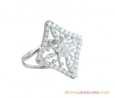 18K White Gold Diamond Shape Ring ( Ladies White Gold Rings )
