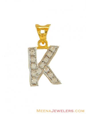 Initial K Pendant with CZ (22K Gold) ( Initial Pendants )