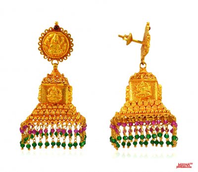 22 Kt Temple Jhumki Earrings ( Exquisite Earrings )