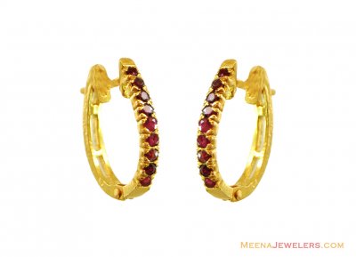 22k Gold Earrings with Ruby ( Precious Stone Earrings )