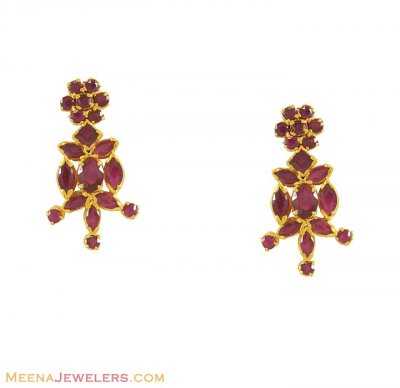 Gold Indian Ruby Earrings ( Precious Stone Earrings )
