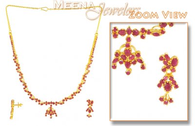 22K Ruby Necklace And Earrings Set ( Ruby Necklace Sets )