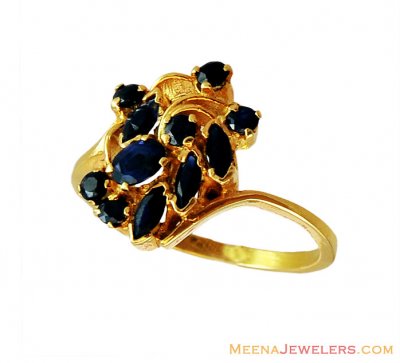 22K Fancy Gold Ring with Sapphire  ( Ladies Rings with Precious Stones )