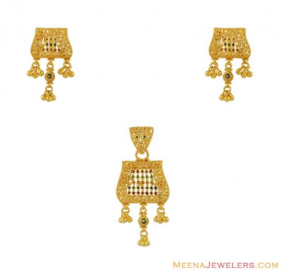 22K Fancy Meenakari Pendant Set ( Gold Pendant Sets )