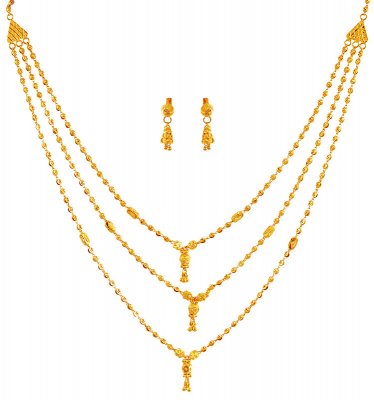 22k Three Layered Necklace Set ( 22 Kt Gold Sets )