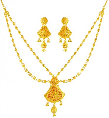 22t Gold Layered Necklace Set ( 22 Kt Gold Sets )