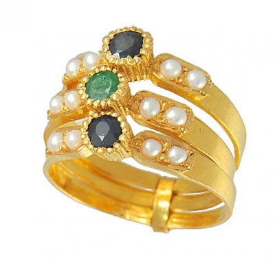 22Kt Gold 3 Layered Ring ( Ladies Rings with Precious Stones )
