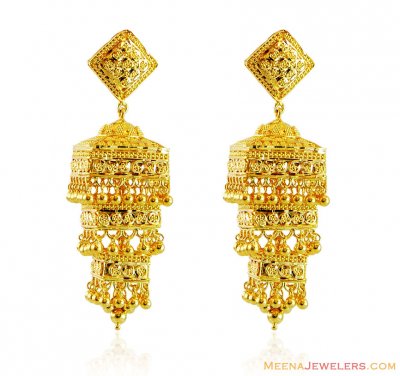 Gold Layered Jhukma Earrings  ( 22Kt Gold Fancy Earrings )