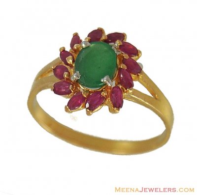 22Kt Ruby Emerald Ring ( Ladies Rings with Precious Stones )