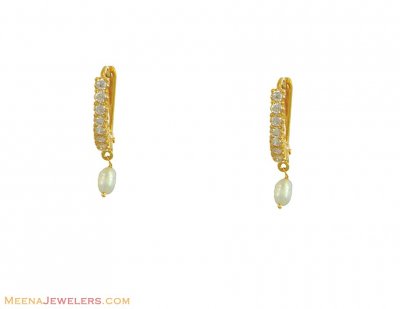 Gold Clipons With CZ And Pearls ( Signity Earrings )