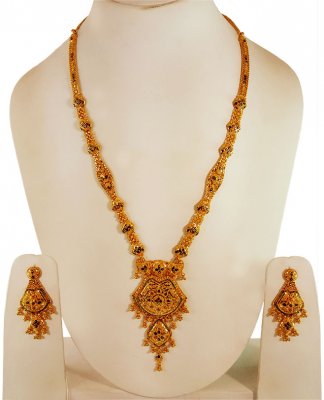 22k Gold Long Necklace Earring Set ( Bridal Necklace Sets )