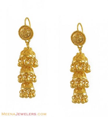 22K Layered Jhumki Earrings ( 22Kt Gold Fancy Earrings )