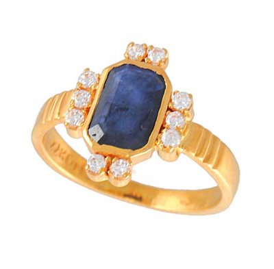 Gold Ring with Sapphire and CZ ( Ladies Rings with Precious Stones )