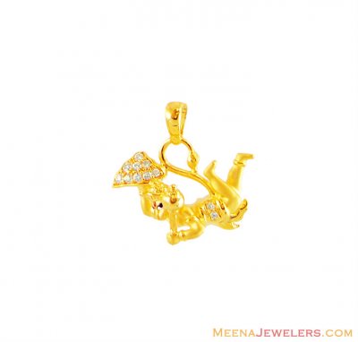 Gold Hanuman Pendant with CZ (Signity) ( Ganesh, Laxmi and other God Pendants )