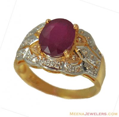 22k Gold Ruby And Cz Ring ( Ladies Rings with Precious Stones )