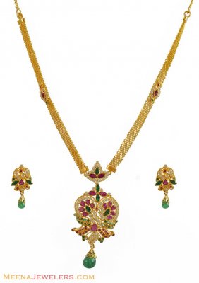 Ruby and Emerald Set (22 Karat Gold) ( Combination Necklace Set )