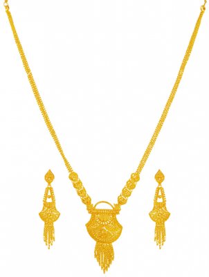 22 K Gold Long Necklace Earring Set ( 22 Kt Gold Sets )