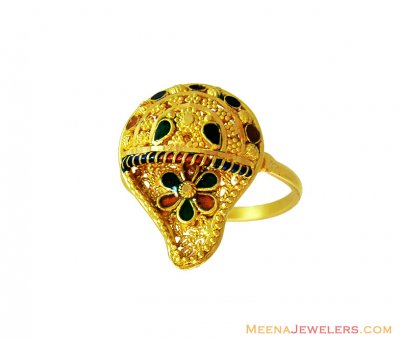  22k Gold Fancy Meenakari Ring  ( Ladies Gold Ring )
