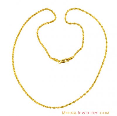 22K Fancy Light Rope Chain(16 inch) ( Plain Gold Chains )