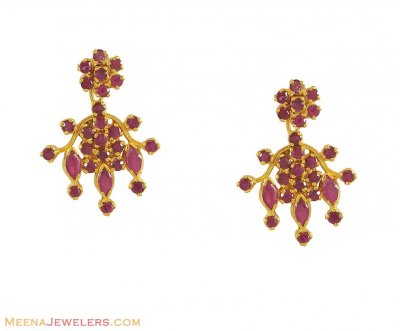 22K Gold Earrings with Ruby ( Precious Stone Earrings )