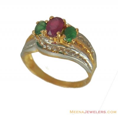 22Kt Ruby and Emerald Ring ( Ladies Rings with Precious Stones )