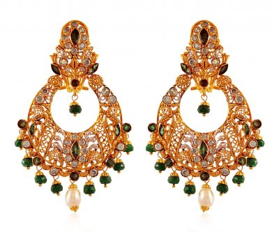 22K Chand Bali with Emeralds  ( Exquisite Earrings )