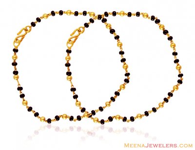 22k Gold Baby Maniya (2PC) ( Black Bead Bracelets )