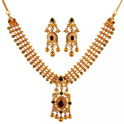 22KT Gold Necklace Earring Set ( Antique Necklace Sets )