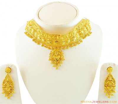 22k Gold Choker Necklace Set  ( 22 Kt Gold Sets )