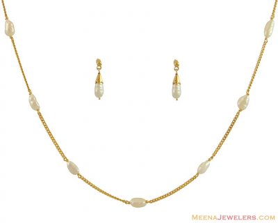 22Kt Pearl Necklace Set ( Gold Designer Sets )