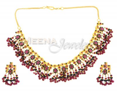 22 Kt Gold Ruby And Sapphire Set ( Combination Necklace Set )