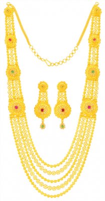22KT Gold Long Necklace Set ( Gold Designer Sets )