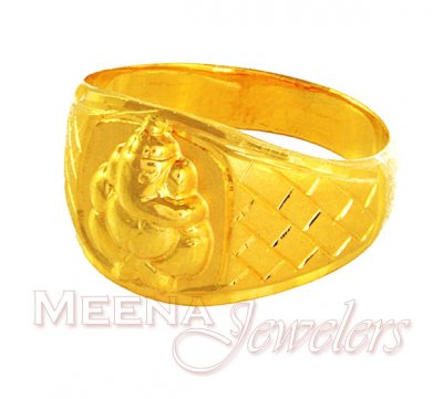 22kt Mens Gold ring with Lord Ganesh ( Religious Rings )